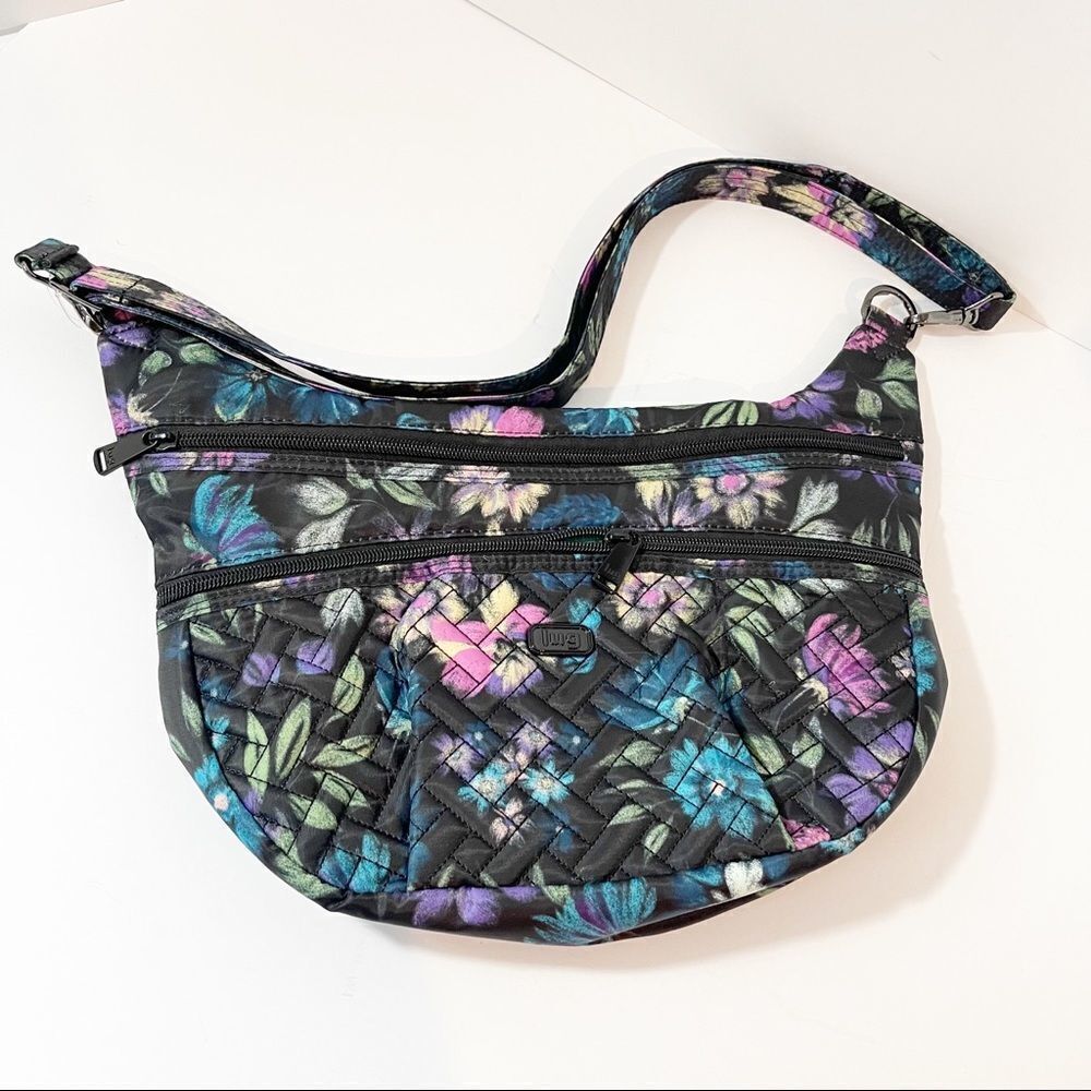 Quilted Floral lug Hippy Crossbody with tandem zip SE RFID Wallet